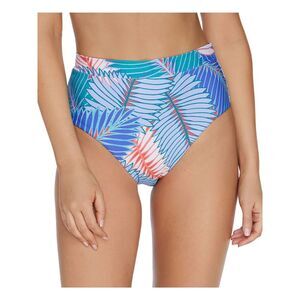 RAISINS Women's Blue Palm Print Stretch Bikini High Waisted Swimsuit Bottom S